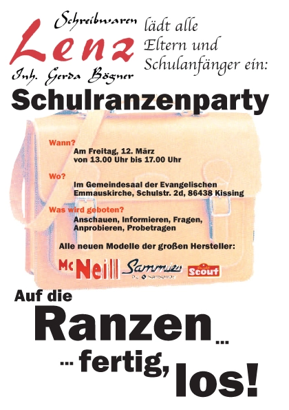 Schreibwaren Lenz Schulranzen Party